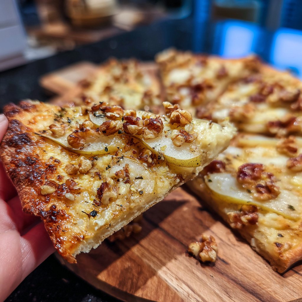 Flammkuchen mit Birne und Walnüssen