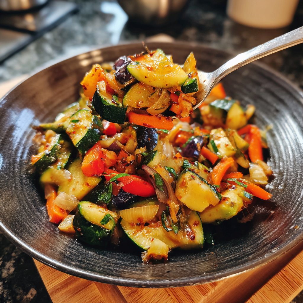 Gemüsepfanne mit Zucchini und Knoblauch