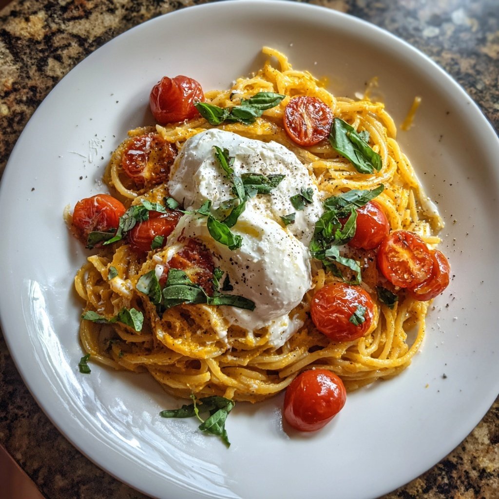 Spaghetti mit Tomaten und Burrata